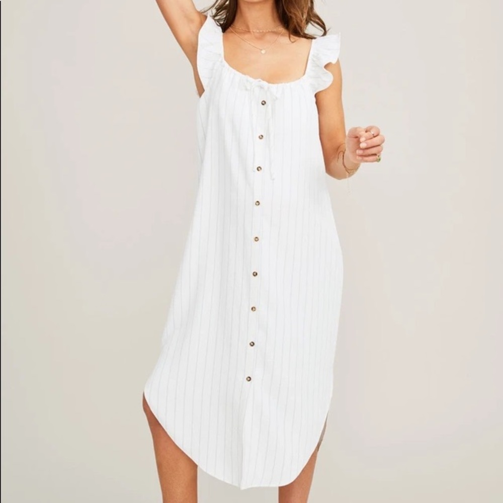 Hatch White Midi Dress with Button Detail